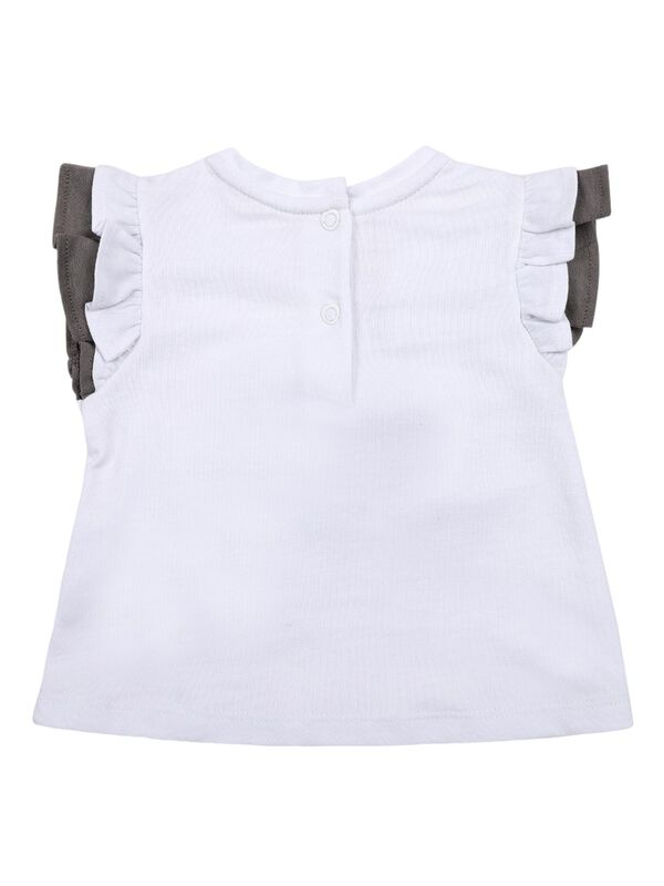 Girls White Printed Short Sleeve Knitted T- Shirt image number 1